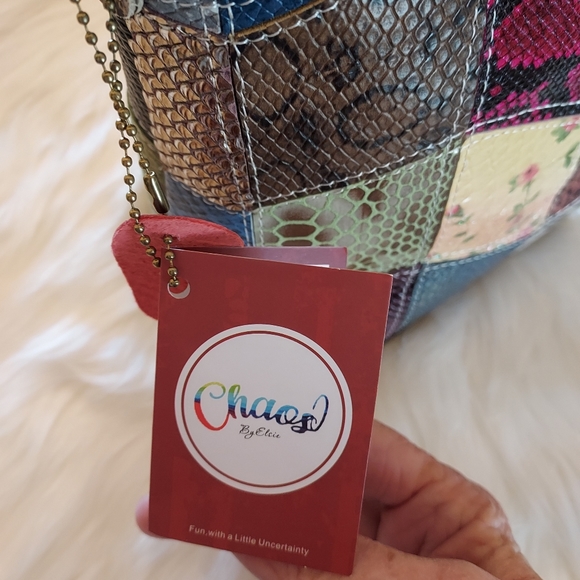 Chaos by Elsie Leather Patchwork Handbag with Crossbody Strap. NWT. - Picture 5 of 12